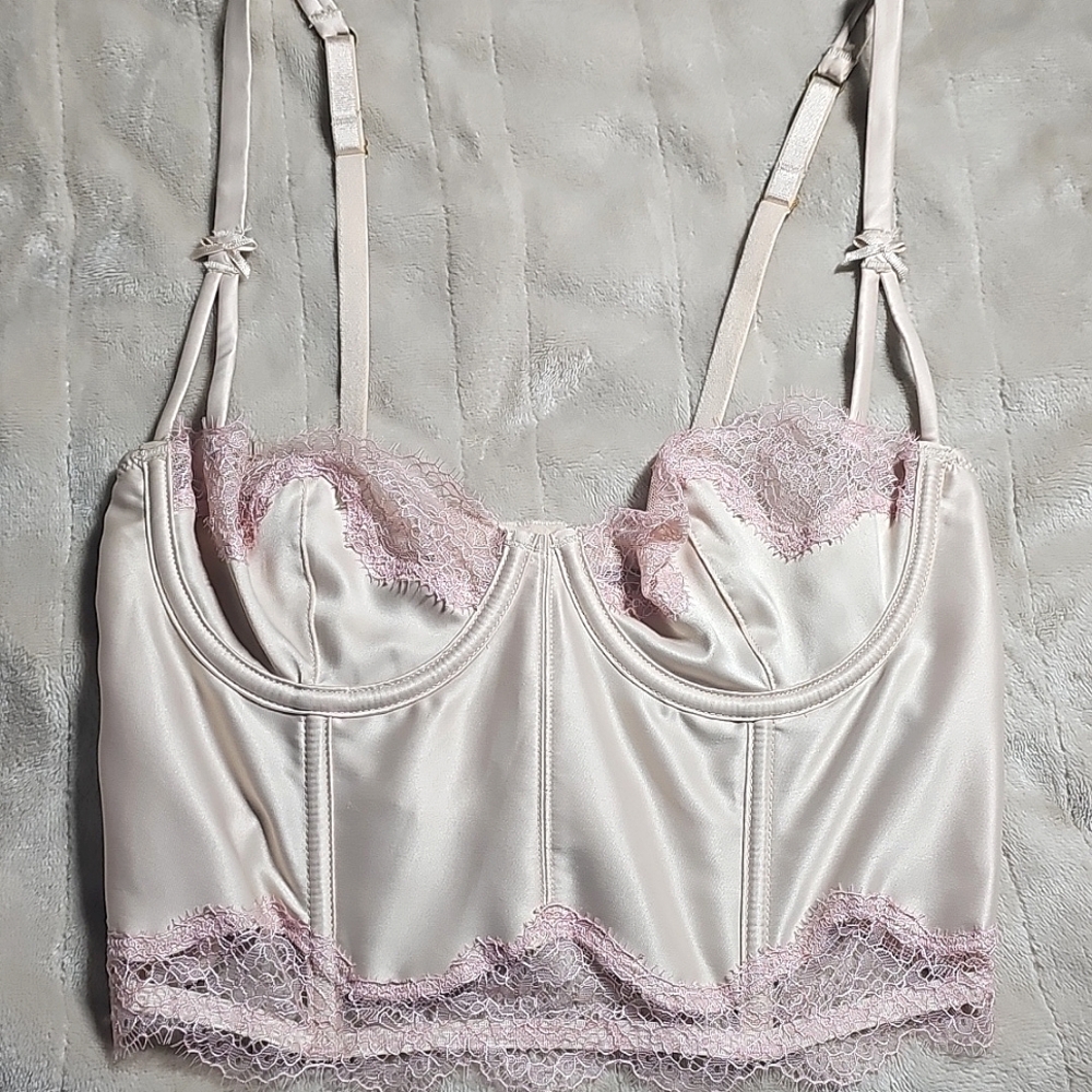 Elegant Pink Lace Satin Bralette